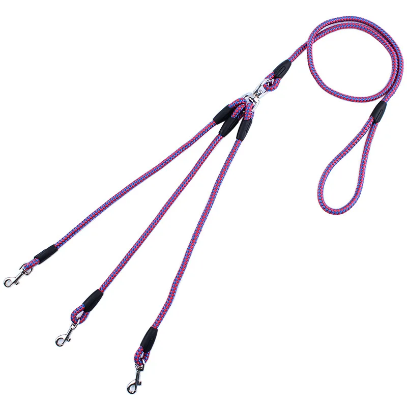 

Nylon weave Three heads One drag three dog leash Square round rope pet traction belt dog chain Strong Safety dog lead leashes