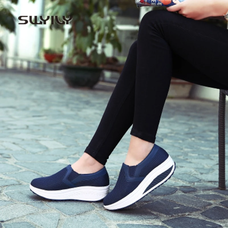 SWYIVY/Женская Тонизирующая обувь большие Size35 43 сетчатая дышащая на толстой подошве