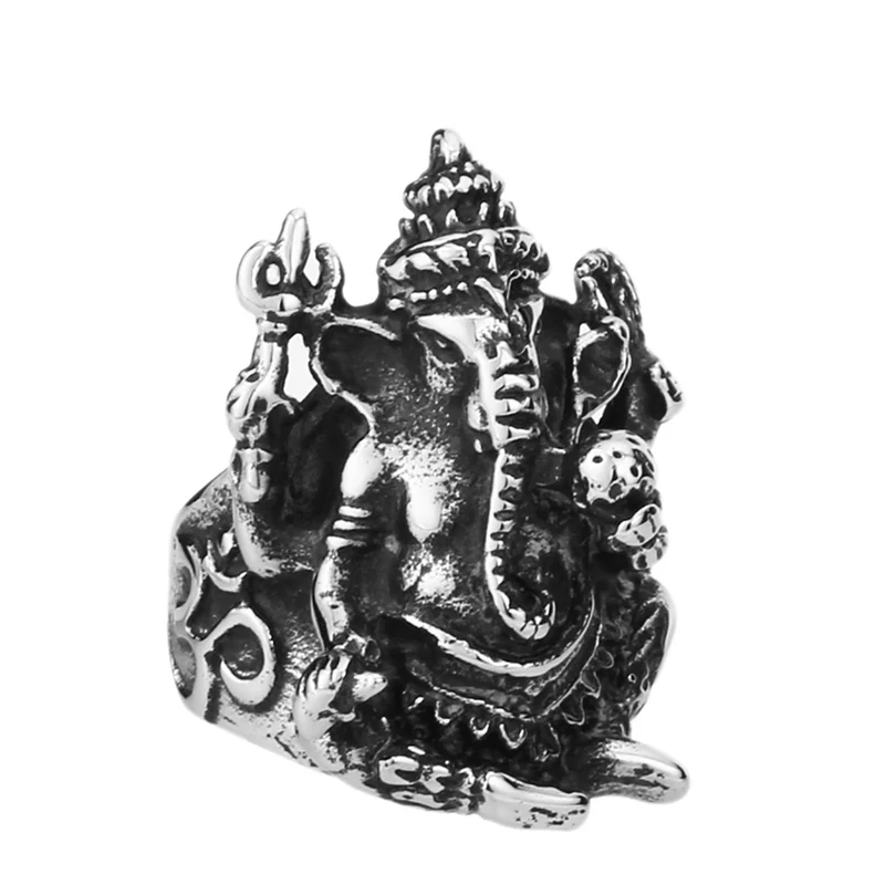 Панк готические кольца из нержавеющей стали со слонами Hinduism Ganesha для мужчин Biker