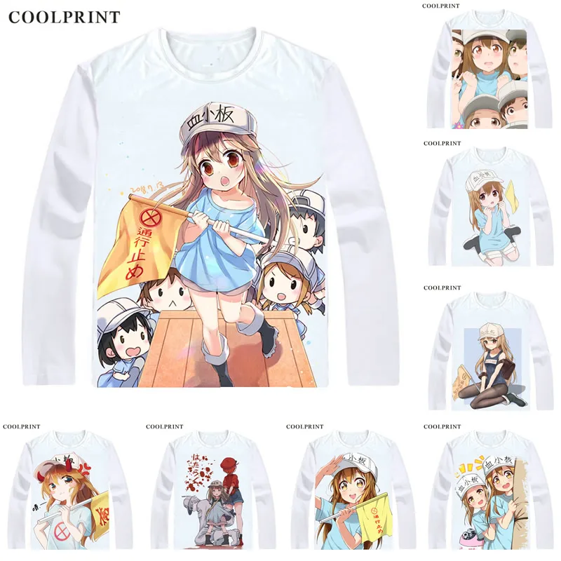 COOLPRINT ячейки на работе! Футболка Hataraku Saibo рубашки с длинным рукавом Аниме Манга