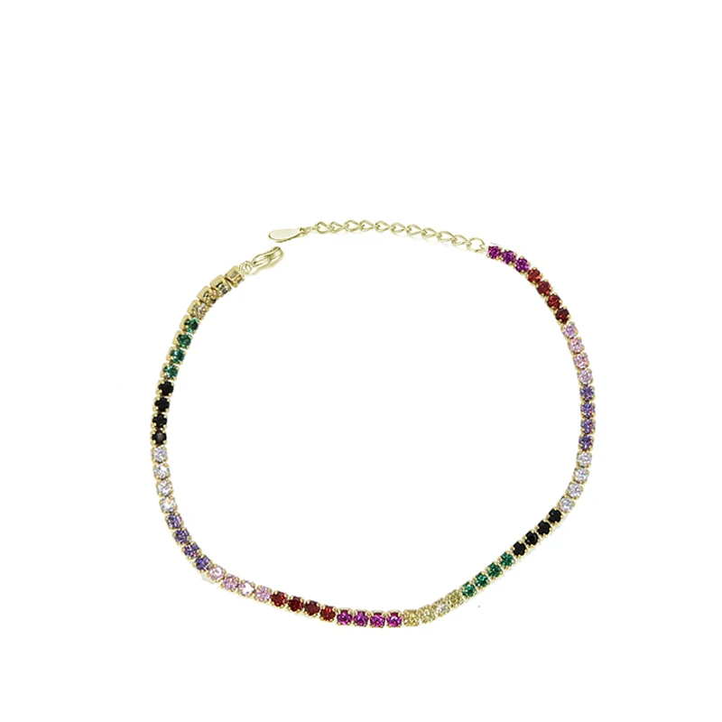 Gold colorful CZ Горячая очарование теннис CZ Циркон Радуга браслет для женщин роскошный многоцветный кристалл браслет золото серебро пара ювелирных изделий - Окраска металла: Gold colorful CZ