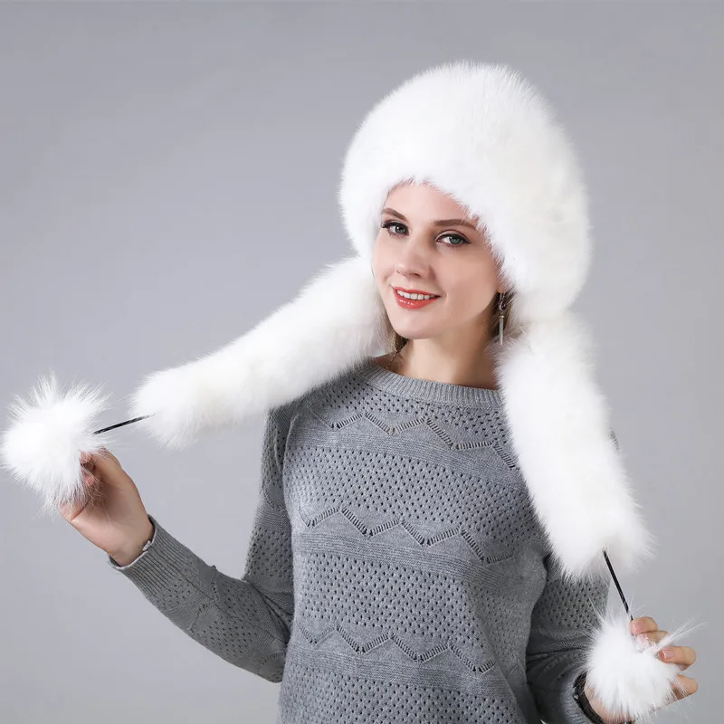 Зимняя женская шапка с натуральным мехом лисы объемная удлиненная можно