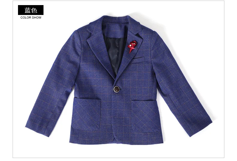 Fashion Boys Formal Plaid Wedding Suit New Kids England Style Blazer Pants 2pcs Set Children Birthday Performance Costume |