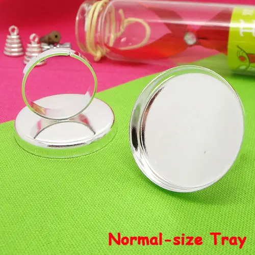 6pcs Wholesale Silver Plated TWO SIZE inner 25mm Cameo Setting Cabochon Tray Adjustable Ring Blank Base for DIY Jewelry