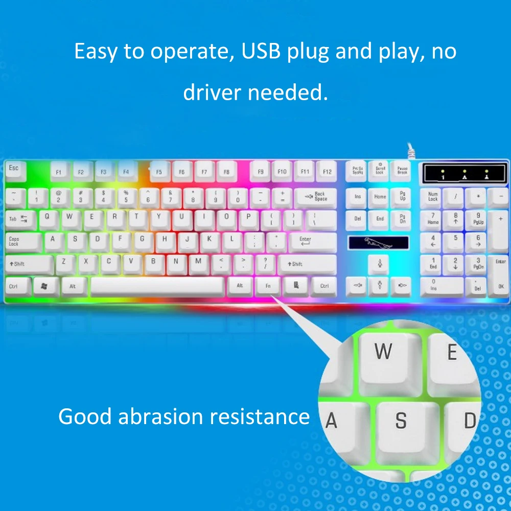 

LED Keyboard Mouse Set Rainbow Color Backlight Adjustable Gaming Game USB Wired Practical Keyboard Mouse Set