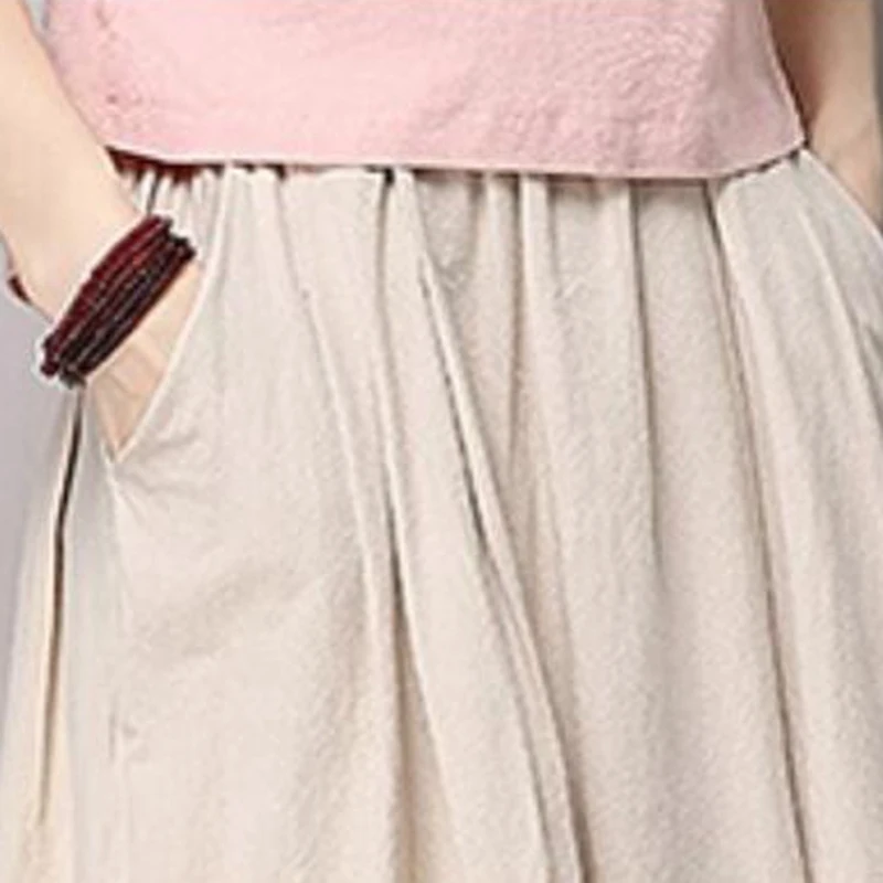 2017 Hot Selling Summer Women casual Linen Skirts Cotton Loose Waist Slim Fit Thin Cute A-Line Solid Natural Blue Skirt | Женская одежда