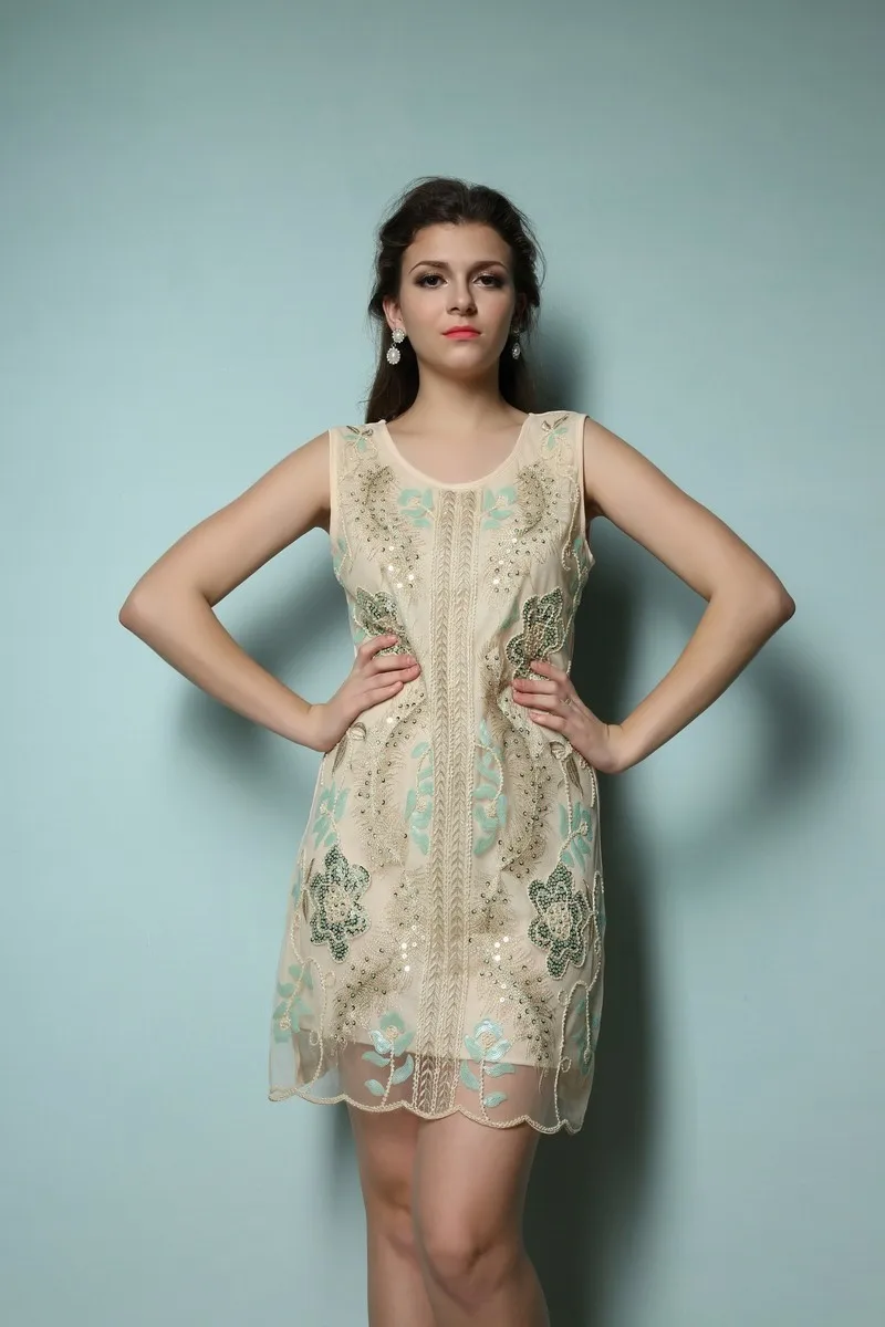 Платье мини Great Gatsby Inspired с потрясающими блестками двухслойная сетчатая вышивка