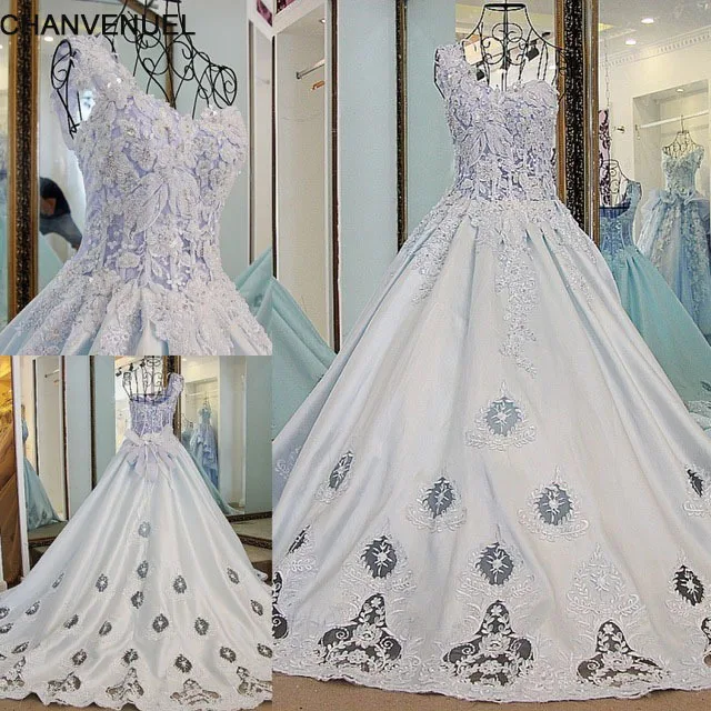 Backlake Robe Mariage Femme бальное платье бисерная шнуровка сзади слоновая кость и Синий Атлас горный хрусталь одно плечо свадебные бальные платья