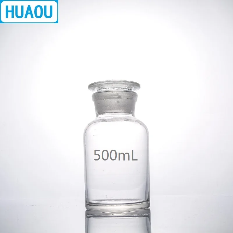 

HUAOU 500mL Wide Mouth Reagent Bottle Transparent Clear Glass with Ground in Glass Stopper Laboratory Chemistry Equipment