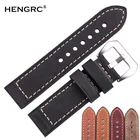 Ремешок ручной работы из натуральной кожи для наручных часов, браслет из воловьей кожи в стиле ретро для мужчин и женщин, черный красный браслет с серебряной пряжкой, 22 мм 24 мм