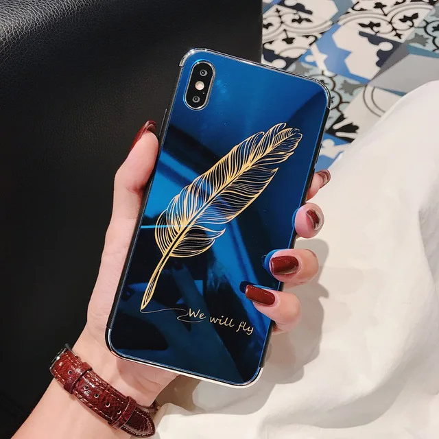 Роскошный зеркальный розовый мягкий чехол для iphone6 6S 7 8plus X XS Max XR модный красивый чехол для телефона funda - Цвет: Blue