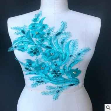Blue Beaded lace Three-dimensional flower Hot Drilling Decals Accessories Patch DIY Clothing Materials | Дом и сад
