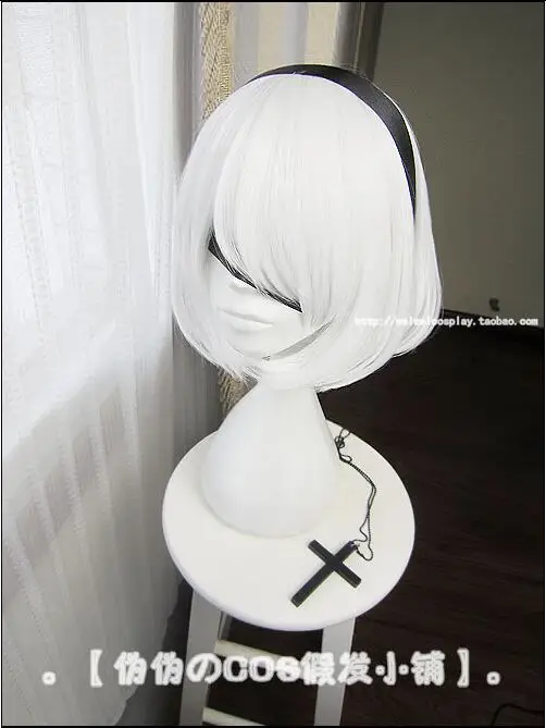 Парик для косплея из аниме НИС: Automata 2B YoRHa No. 2 Тип B короткий белый синтетический