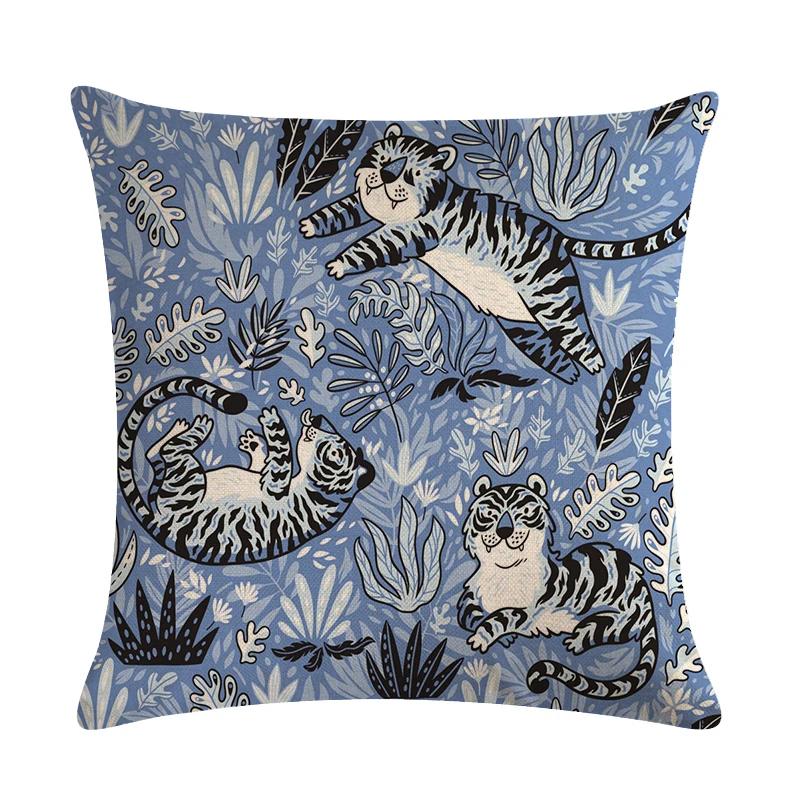 Cute Cartoon Pattern Plant Pillowcase Tiger Pillow Case Married Couples Kitten Cushions Cover Outdoor Chair 45x45cm | Дом и сад