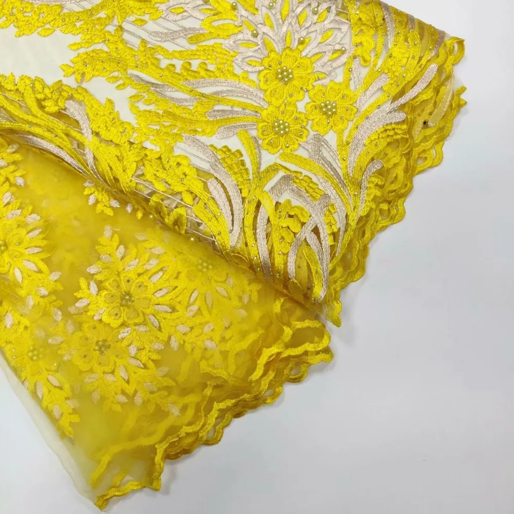 Желтый 2019 новый французский для нигерийской кружевной свадьбы высокое качество