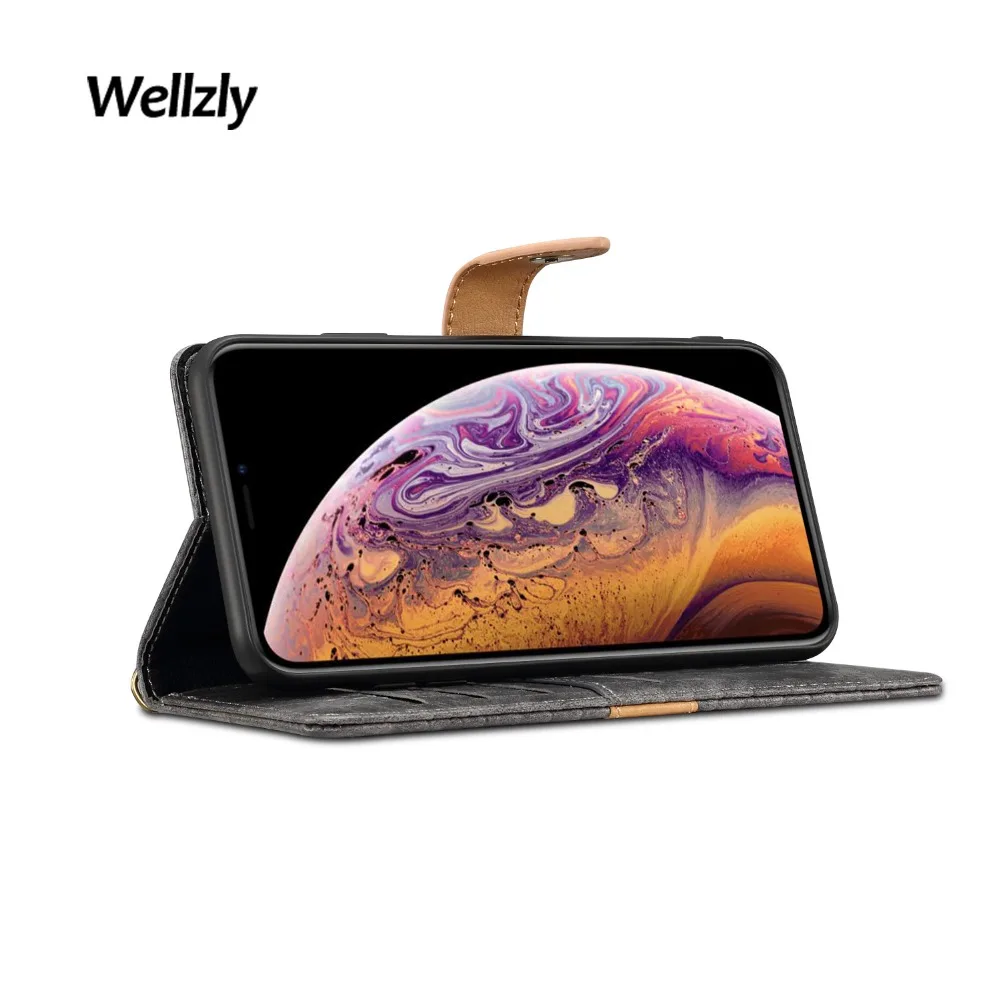 Wellzly чехол для iPhone X XR XS MAX 6 6s 7 8 Plus из искусственной кожи флип бумажник держатель
