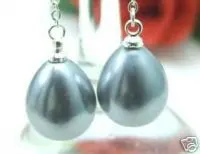 Распродажа большие блестящие серьги-капельки с жемчугом 12*15 мм серебристо-серые