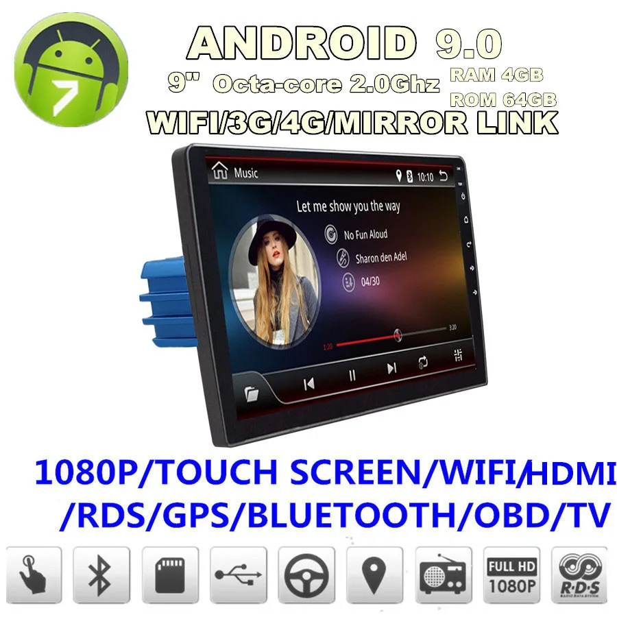 1 Din Android 9 &quotсенсорный экран 1080P Стерео Радио стерео радио HDMI 4 Гб RAM 64 ГБ ROM GPS Wifi