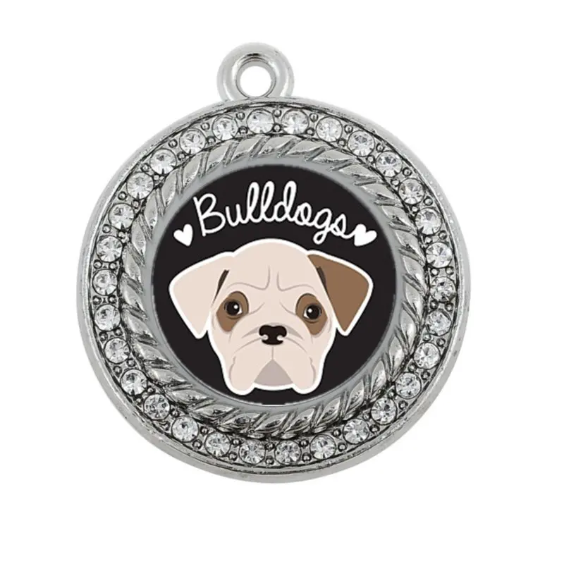 

FSHION ANIMALS BULLDOG LOVER CIRCLE CHARM antique silver plated jewelry FOR FIGL