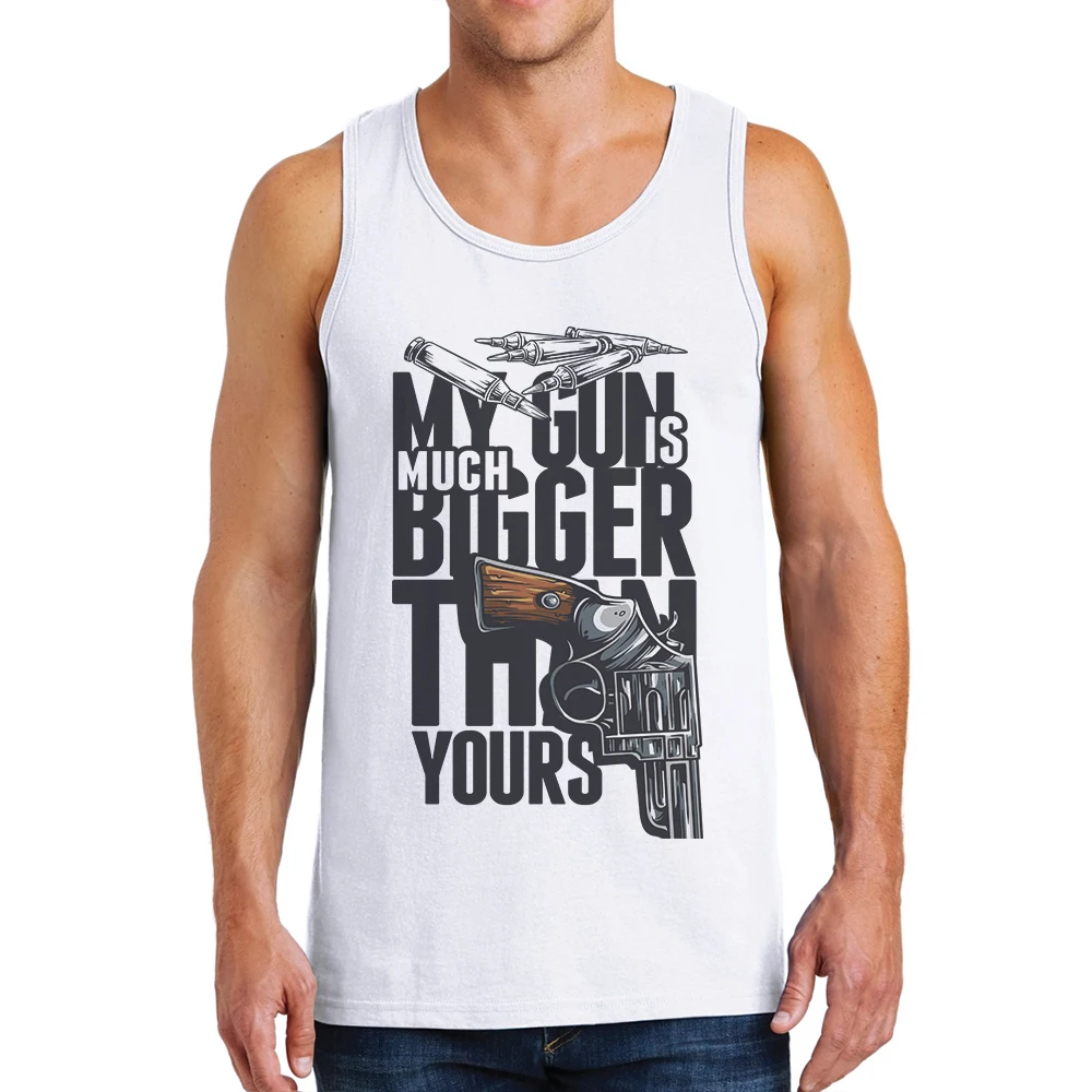 

2019 Hot Sale Fashion Clothes Revolver Gun Printed Men Tank Top Fitness Mens Sleeveless Man Vest 100% Cotton Undershirt