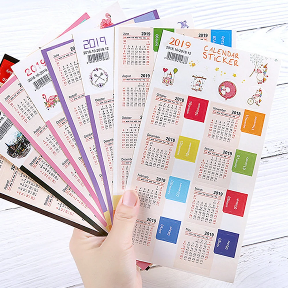 

2Pcs Year Calendar 2019 Sticker Notebook Diary Stationery Sticky Decoration