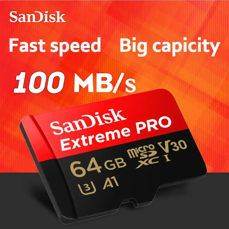 SanDisk 100% оригинал extreme MicroSDHC/MicroSDXC Новое Обновление карты памяти MicroSD TF 100 МБ/с. 64 ГБ