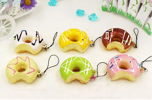 12pcs/lot bite one Donut Artificial Foods key chain ring pendants fake simulated bread shop DIY party decoration gifts FAVORS