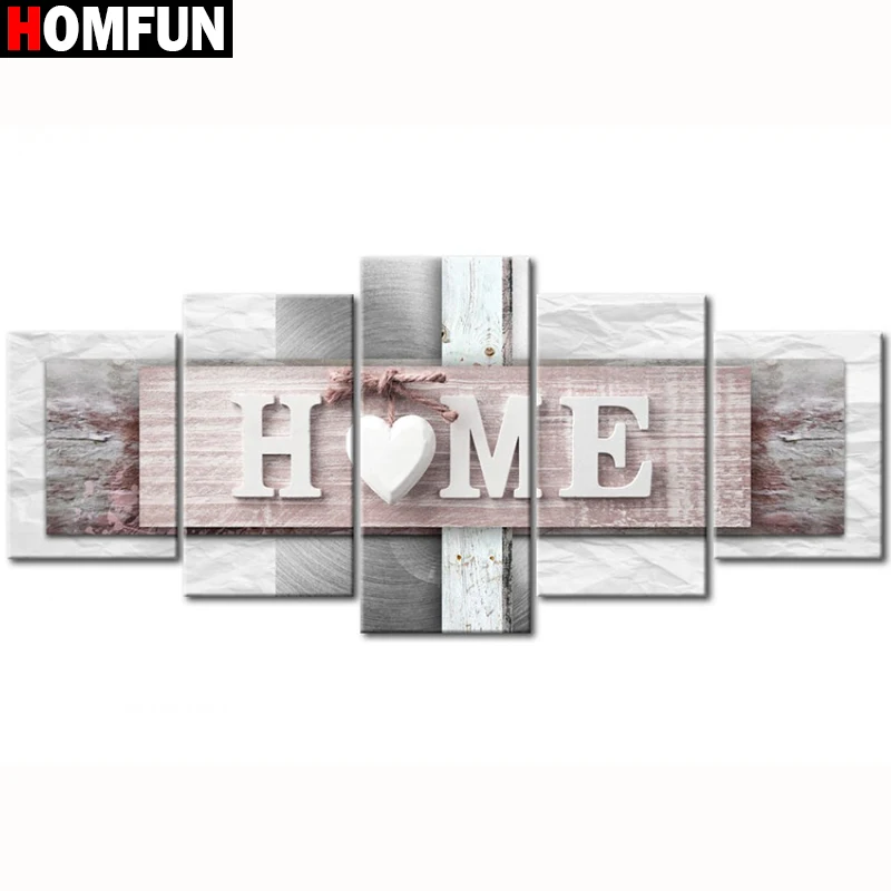 

HOMFUN 5pcs Full Square/Round Drill 5D DIY Diamond Painting "Home sweet home" Multi-picture Combination Embroidery 5D Gift