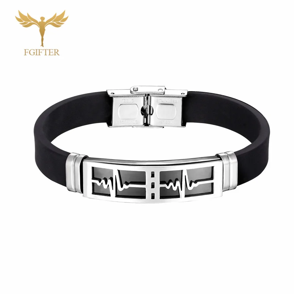 Silicone Bangles Романтика Lovers 'Love love из розового золота ЭКГ-пульсация любви для влюбленных в свадьбу силиконовые резинки - Окраска металла: Silicone Bangles