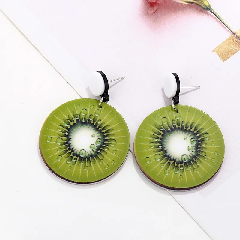 Kiwi XIYANIKE акриловые серьги для женщин Арбуз Лимон, клубника лето Подсолнух киви помидор преувеличенные серьги-Вишенки - Окраска металла: Kiwi