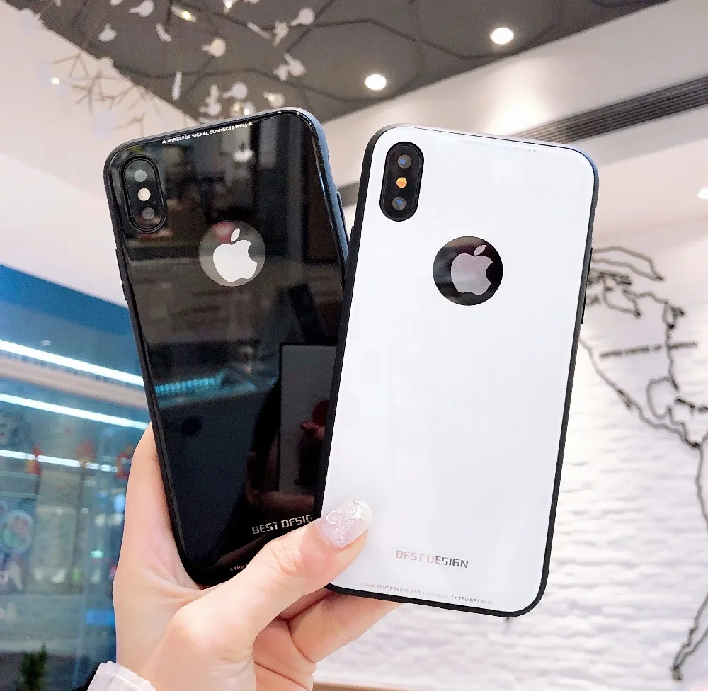 Случаях роскоши зеркало Капа чехол для iPhone 6 S 7 8 Plus X Закаленное стекло чистый цвет