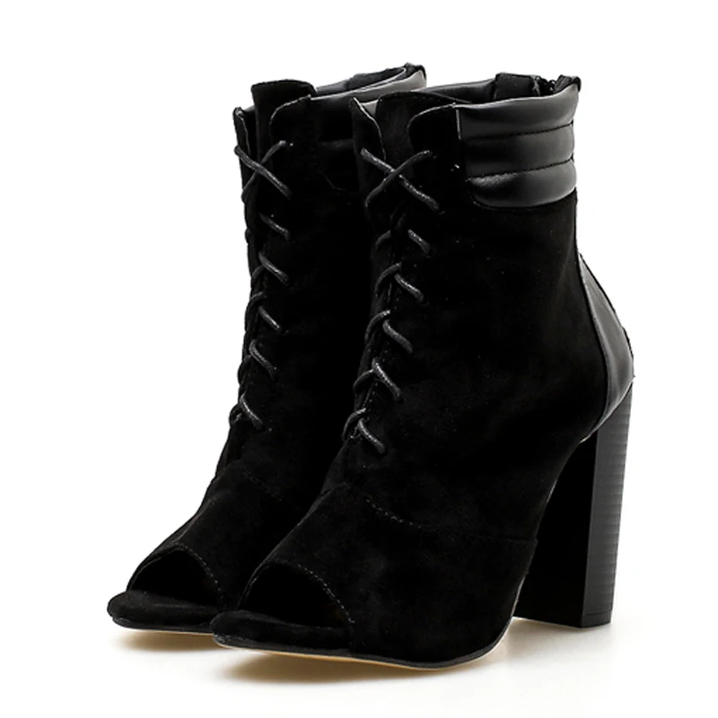 Road Track Spring Autumn Women Boots Cross-tied Peep Toe Zipper Closure Shoes Super High Heels Square heels XWC2412-5 | Обувь
