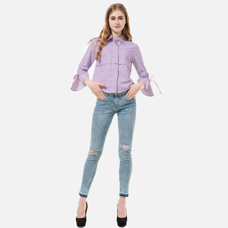 Женская блузка в полоску с отложным воротником и рукавом 2018|blusas femininas|women blousesblouses