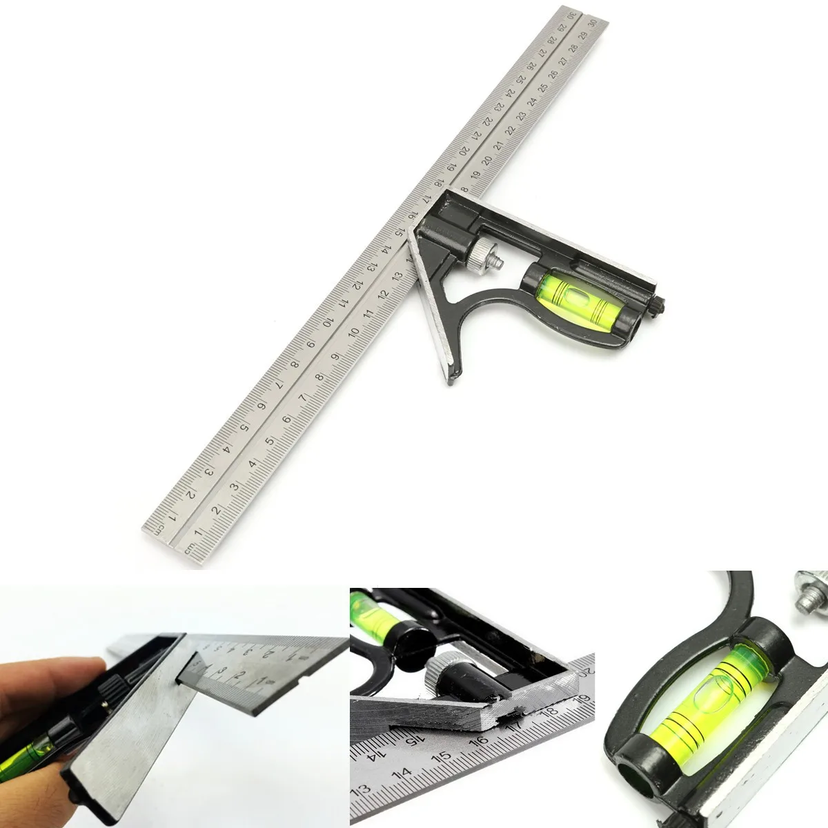 

JIGUOOR Precise Measuring Tools Aluminium Combination Square DIY Workshop Hardware Angle Spirit Level 12" (300mm)