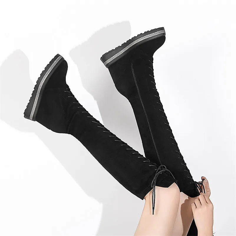 

Meotina Winter Real Leather Knee High Boots Women Cow Suede Platform Wedge Heel Long Boots Zip Super High Heel Shoes Lady Fall