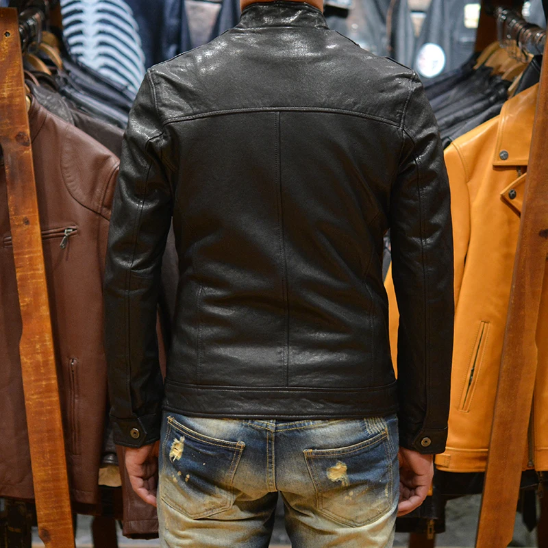 Модное Для мужчин костюмы зауженного кроя из натуральная кожа куртка с