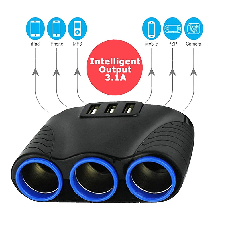 Cigarette Lighter Adapter 3 way Car Multi Socket Splitter 3USB Charger DC Power for Phone and GPRS | Автомобили и мотоциклы