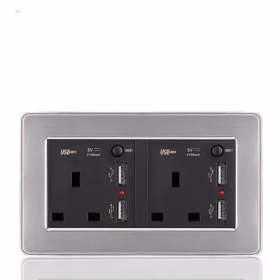 B 146 Uk универсальная двойная розетка с 4 Usb зарядка Порты и разъёмы для мобильного Выход стены Мощность выход Нержавеющая сталь Панель Южная Африка - Тип: B