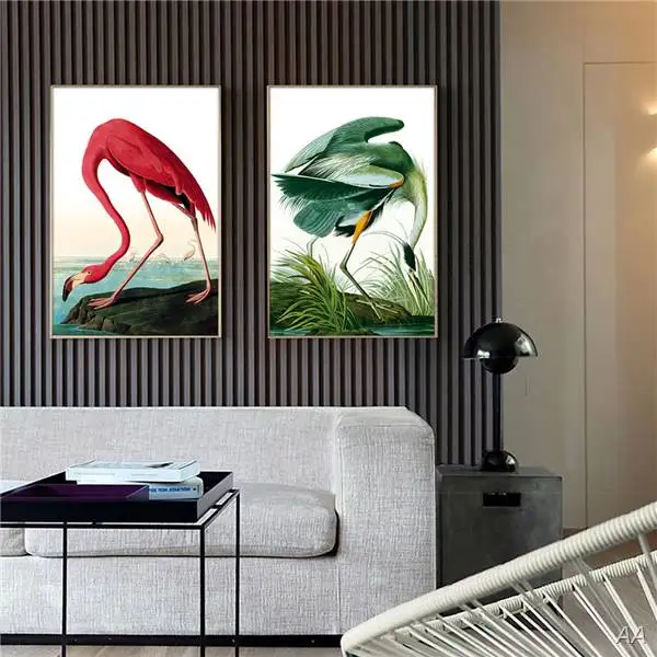 2 Панели Современная Картина на холсте настенное искусство Фламинго Цветочные