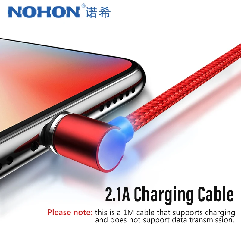 Магнитный зарядный кабель NOHON L-Shape для iPhone X 7 8 Plus XS MAX XR Micro USB Type C светодиодный