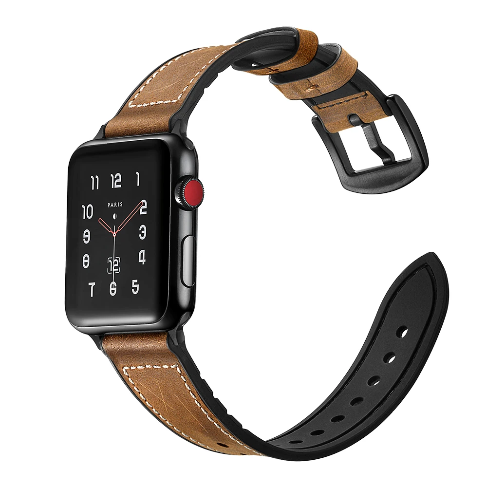 Ремешок BEAFIRY для Apple Watch Band 42 мм 38 браслет из натуральной кожи и силиконовой резины