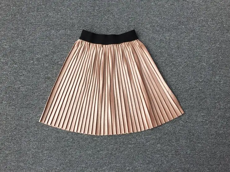 golden without tulle Новинка; бархатная плиссированная юбка; Длинная Юбка До Колена Для девочек; сезон лето-зима; Повседневная гладкая юбка-пачка для девочек; эластичная плиссированная юбка с высокой талией - Цвет: golden without tulle