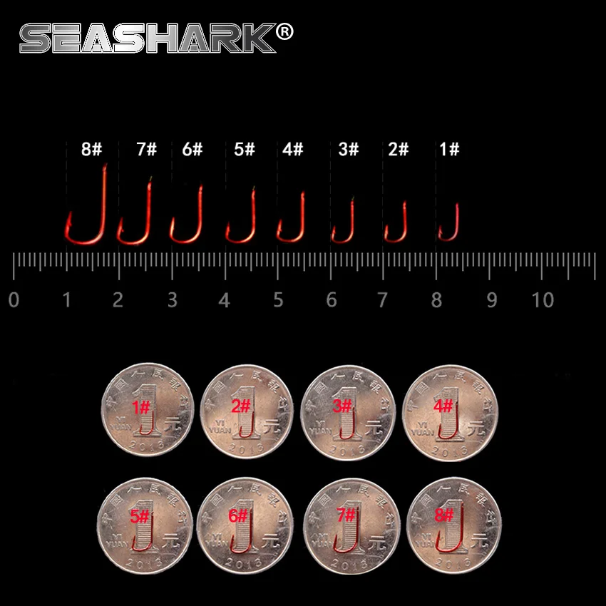 SEASHARK 100pcs/lot Carbon Steel Fishing Hook red &ampgolden Jig Hooks 1#2#3#4#5#6#7#8#Fishhooks Barbed &amp Non-barb | Спорт и