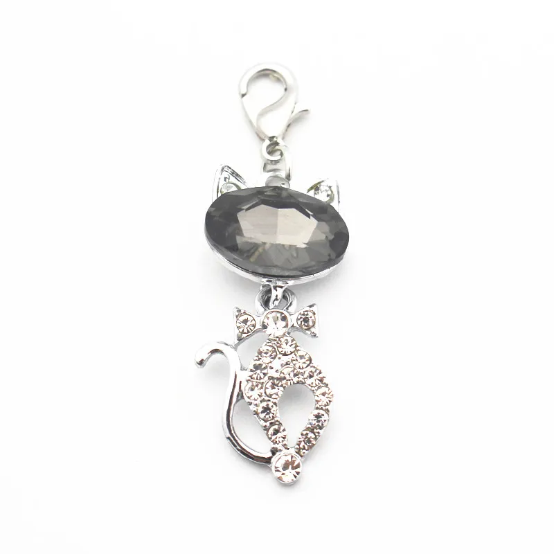 2018 Hot new 20pcs/lot pink cat Crystal dangle charms lobster clasp hanging charm for pendant&ampchoker floating jewelry | Украшения и
