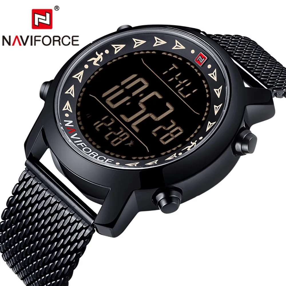NAVIFORCE спортивные часы мужские Топ бренд роскошные Цифровые с сетчатым ремешком