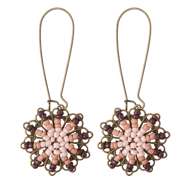 

Round Hollow carving Ethnic dangle Earrings Bead Flower Hanging Earrings Elegant Drop earrings for women Jewelry gift Wholesale