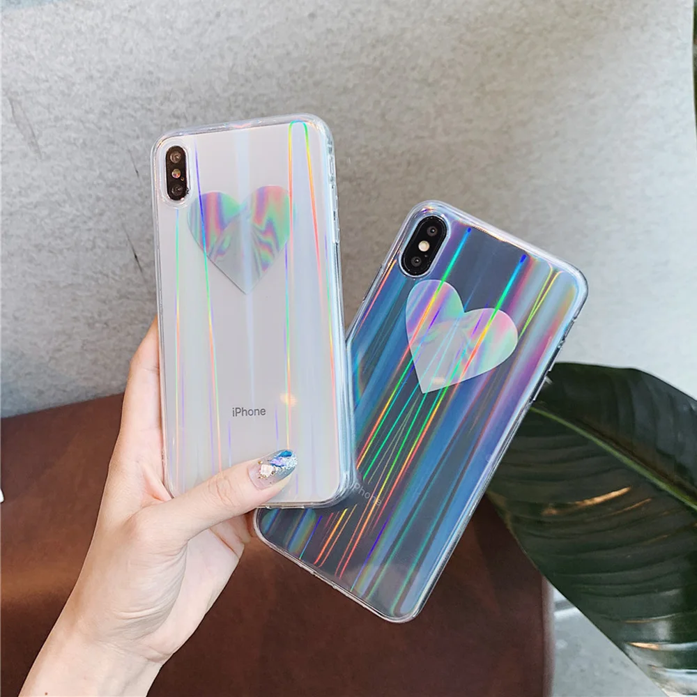 Лазерный чехол для iPhone X мягкий IMD блестящий 6 S 7 8 Plus XS MAX XR Чехол Радуга Аврора