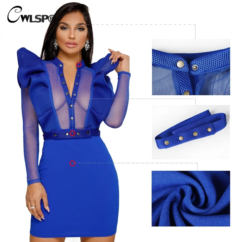 

CWLSP Elegant Summer Dress For Women V-neck With Metal Button Ruffle Sheath Hollow Out Dress With Sashes Vestidos Verano QZ2680