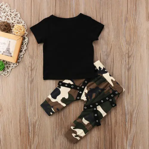 

Toddler Kids Baby Boys Clothing Short Sleeve Tops Crown T-shirt Camo Pants Outfits Set Summer