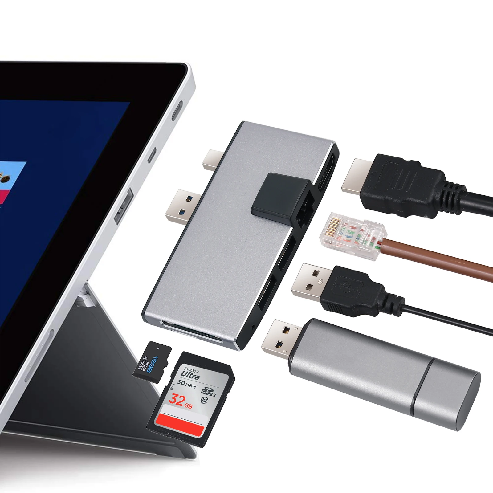LiNKFOR USB 3 0 концентратор адаптер с 1000 м Ethernet LAN многопортовый 6 в 1 док станция 2 порта